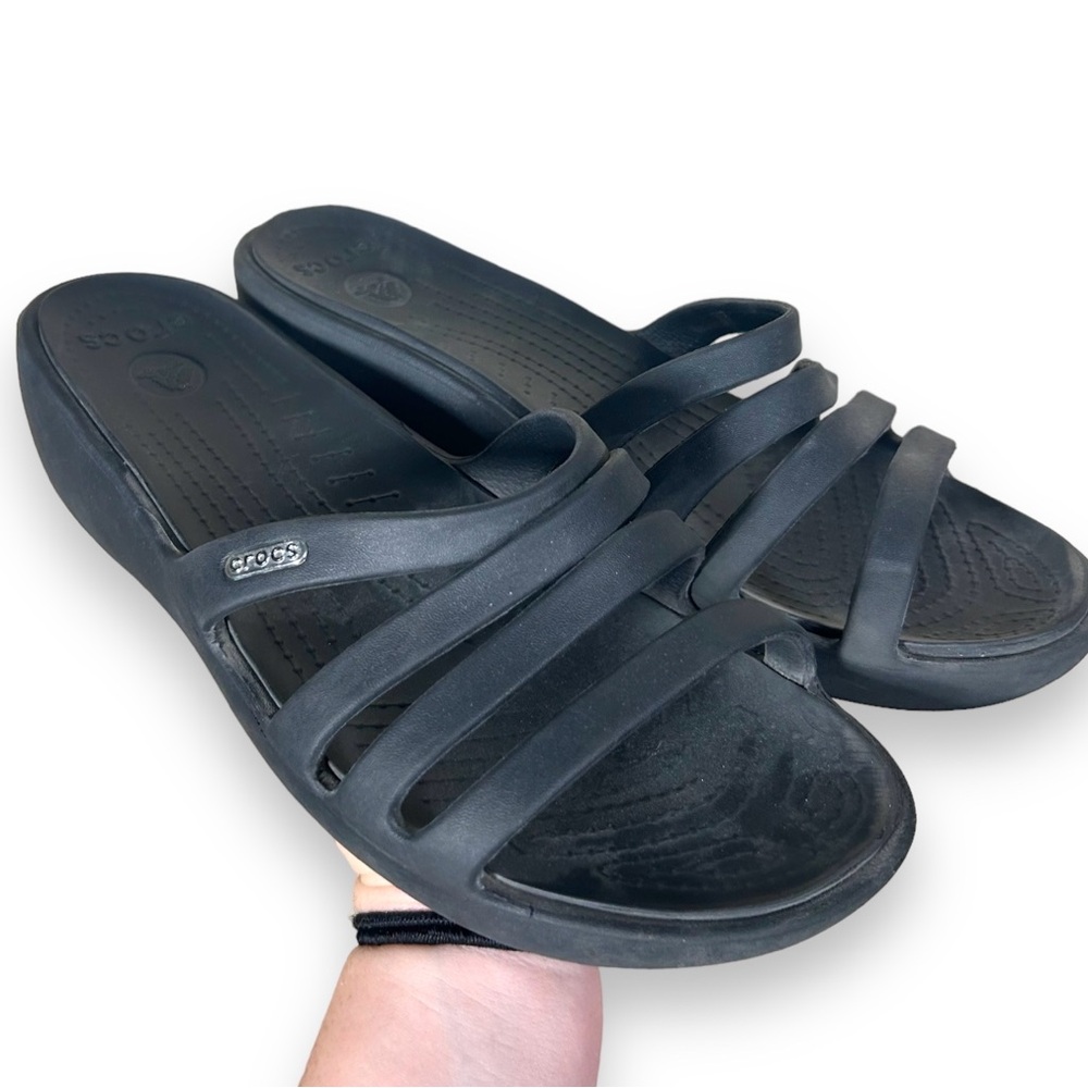 Crocs Black Rhonda Strappy Slip On Sandals Size 10